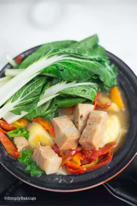 warm bowl of vegan pochero