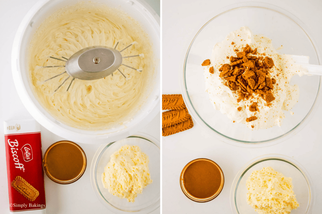 whipped heavy cream with crushed Biscoff biscuits