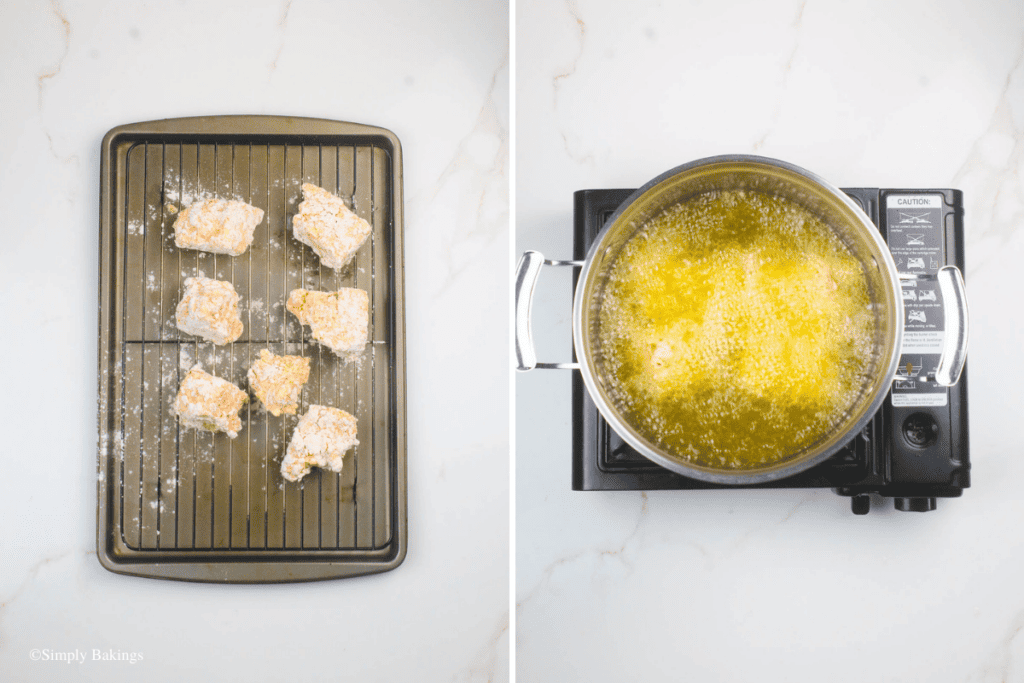 deep fried chicken tofu dipped on milk mixture then coated by seasoned flour