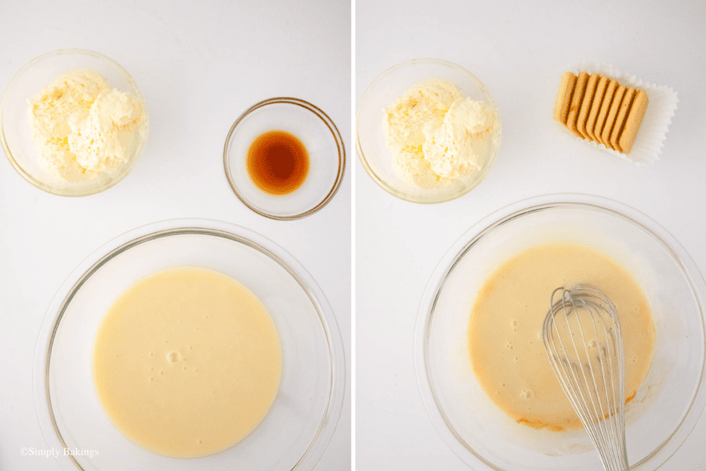whisked sweetened condensed milk and vanilla extract in a bowl