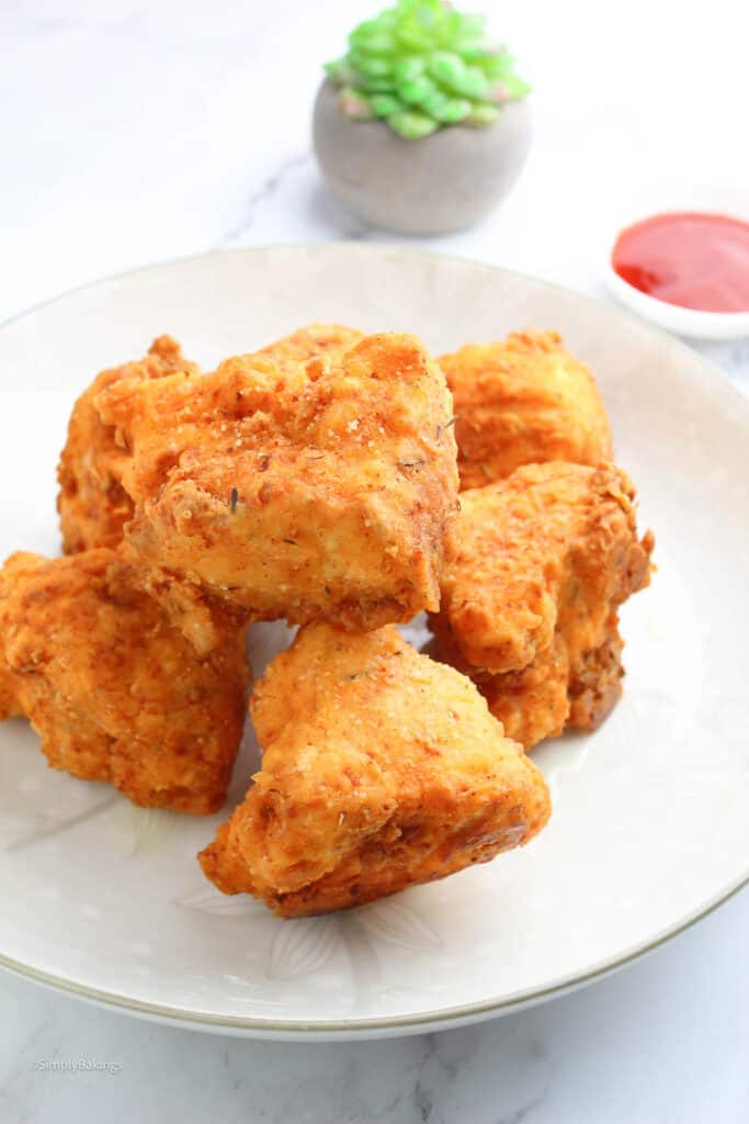 homemade vegan fried tofu nuggets served on a plate