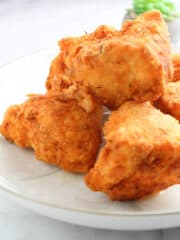 crispy vegan fried chicken on a white plate
