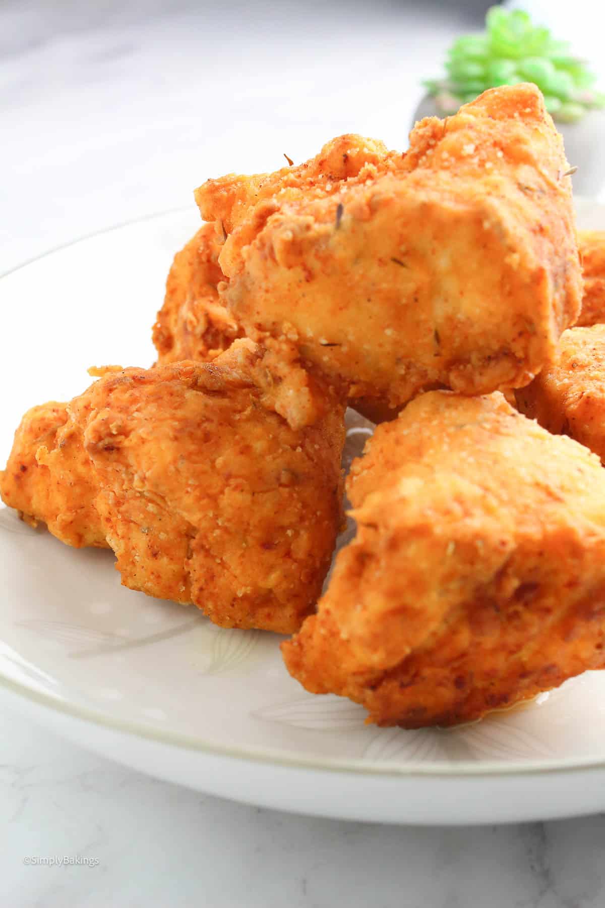 crispy vegan fried chicken on a white plate