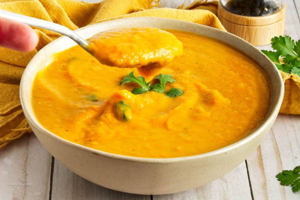 a tasty spoonful of miso soup of sweet potatoes
