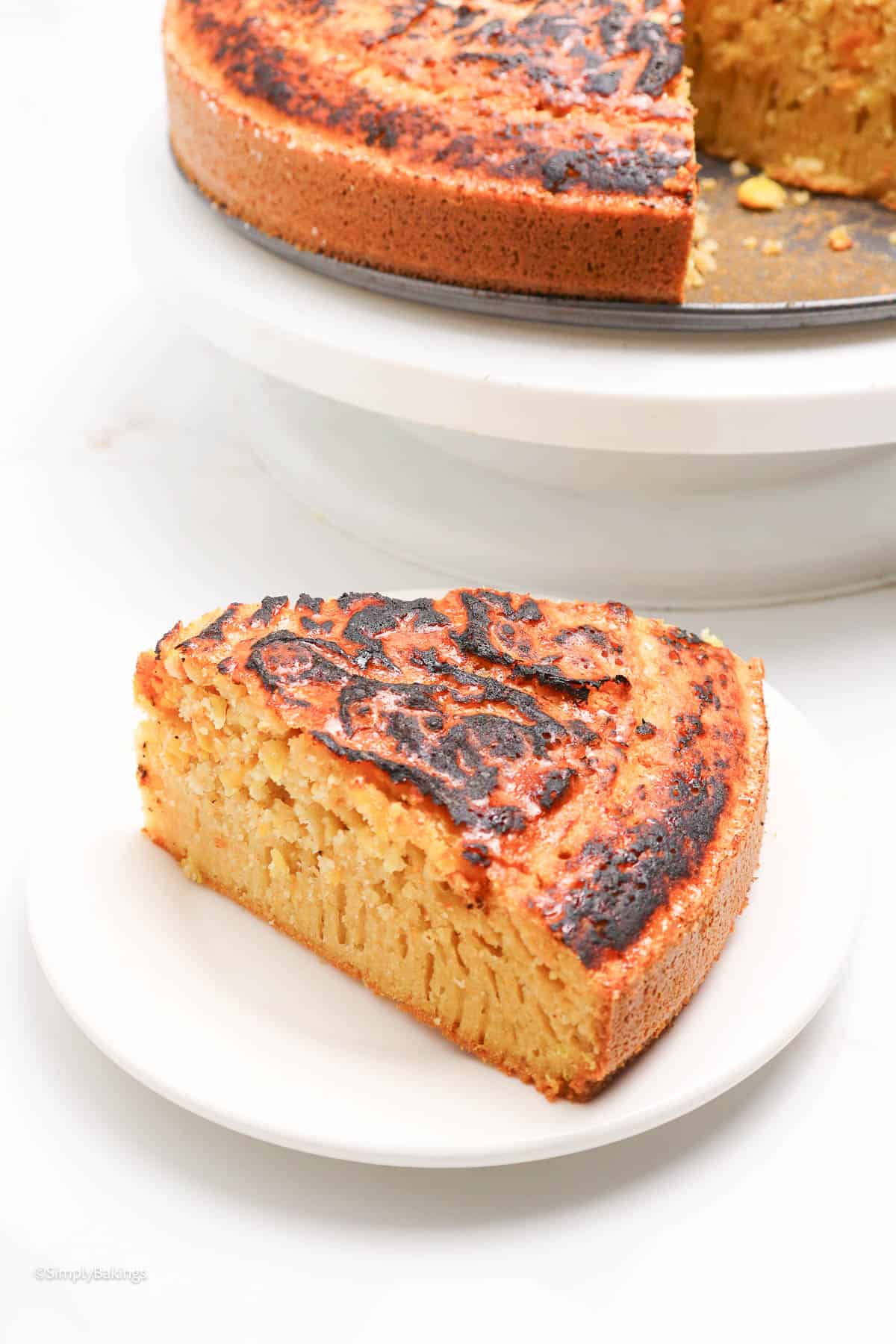 Filipino cornmeal bibingka topped with torched sugar