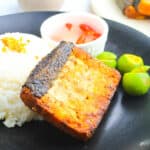 fried vegetarian bangus served with rice and hot sauce