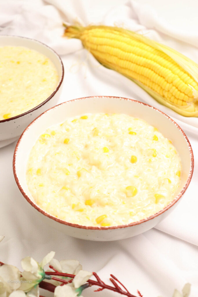 sweet and delicious ginataang mais served  in bowls