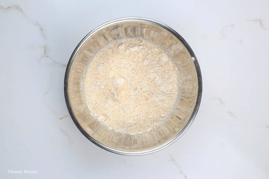 combined whole wheat flour and whole milk, image created by SimplyBakings