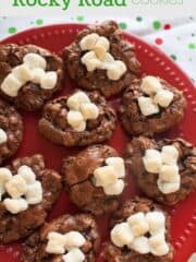 rocky road cookies on red plate