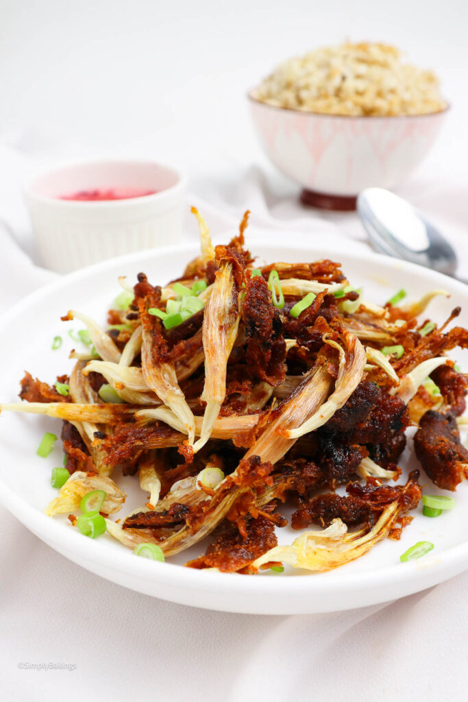 tasty filipino vegan fried fish served with rice and dipping sauce