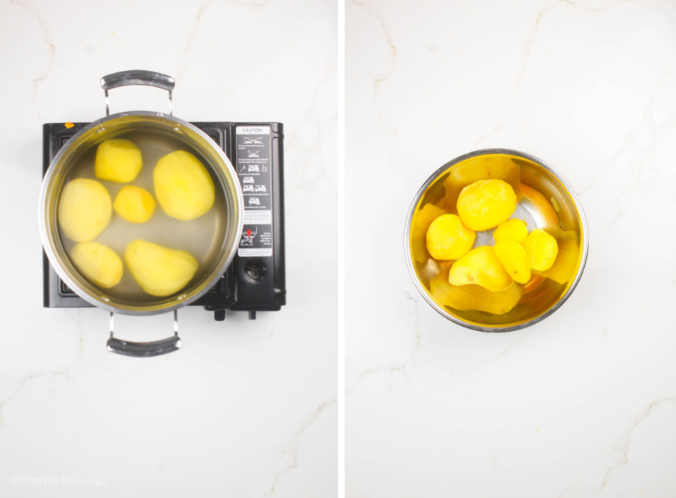 cooked the peeled potatoes in a pot and transferred to a large bowl