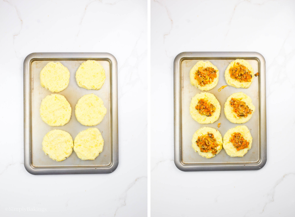 flattened each dough and put the filling at the center