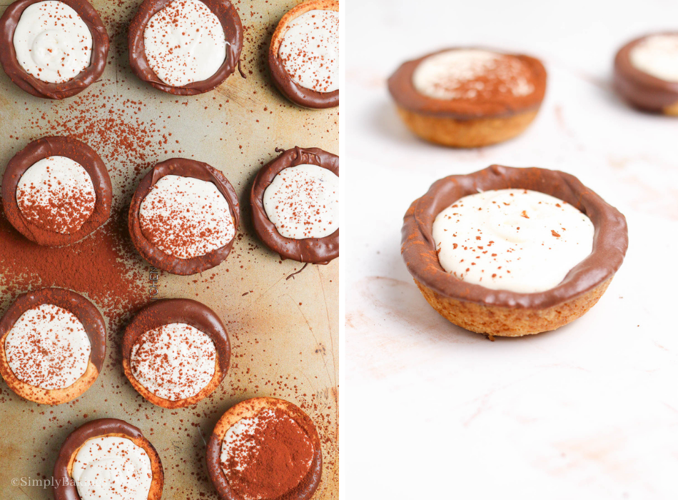 tiramisu tartlets dusted with cocoa powder