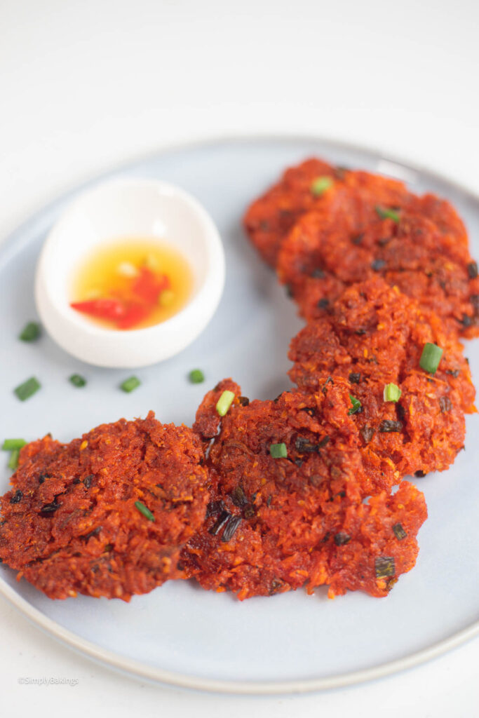 crispy okoy in plate with dipping sauce