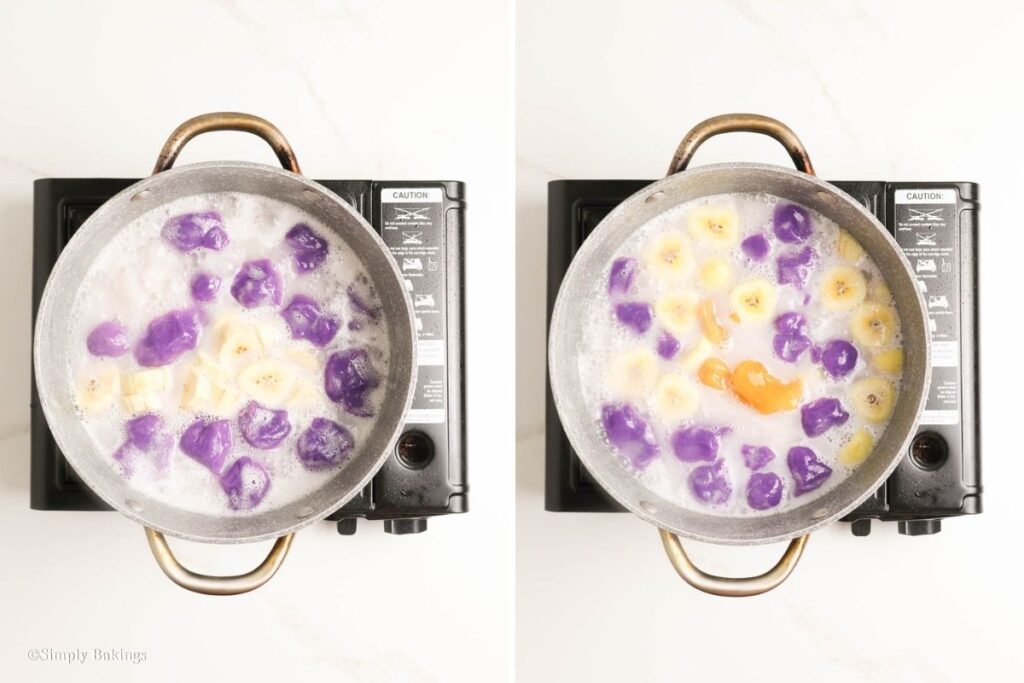 Bilo-bilo ingredients in a pot over fire