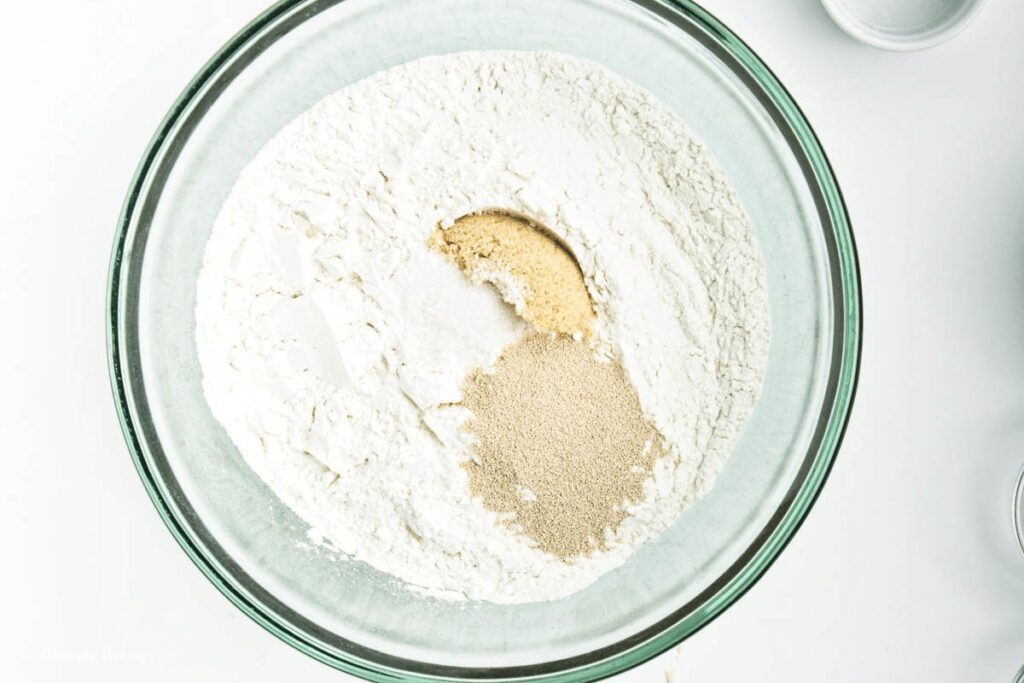 combined flour, yeast, salt, and brown sugar in bowl
