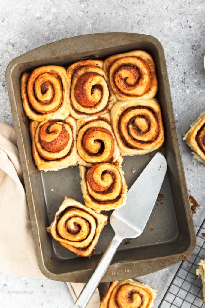 easy Chai Spice Cinnamon Rolls on baking pan