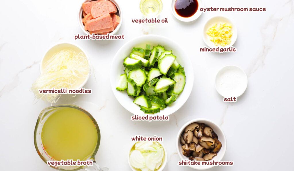ingredients for the ginisang patola with mushroom recipe