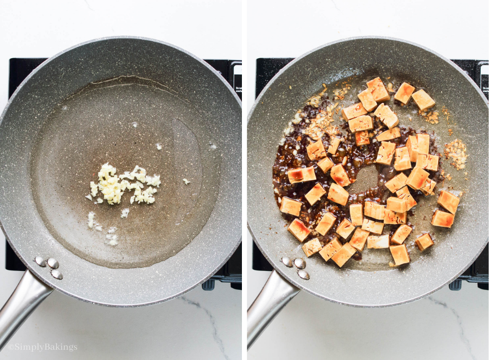 sautéed the dice tofu and minced garlic in a pan