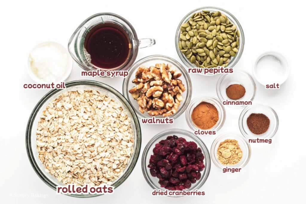 list of ingredients of pumpkin spice granola