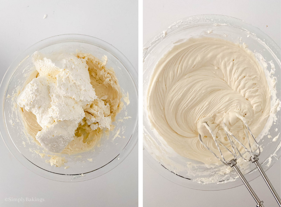 added the cool whip into the mixture then combined together using a handheld mixer