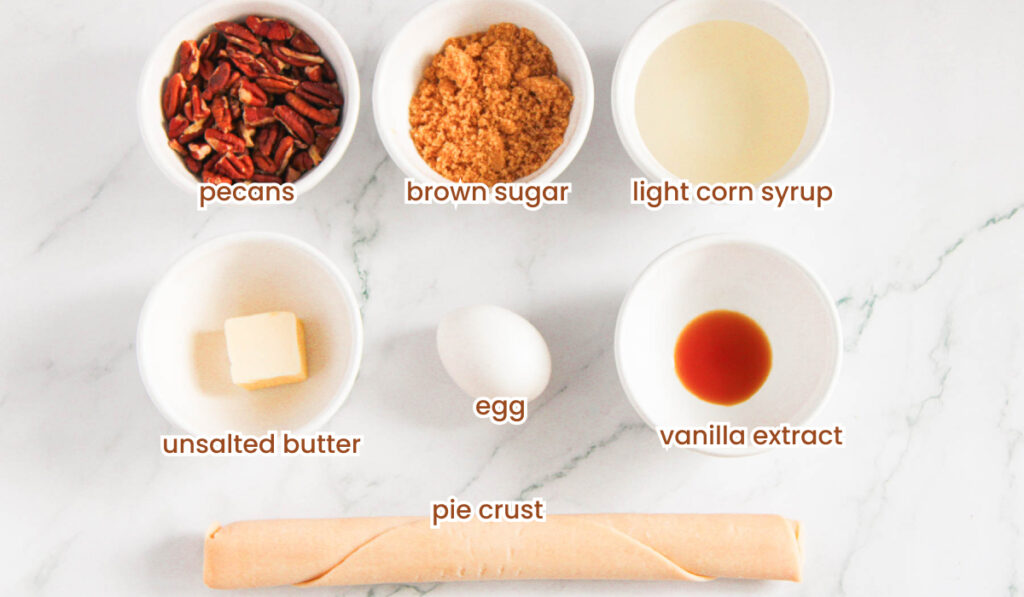 ingredients for the mini pecan pies recipe
