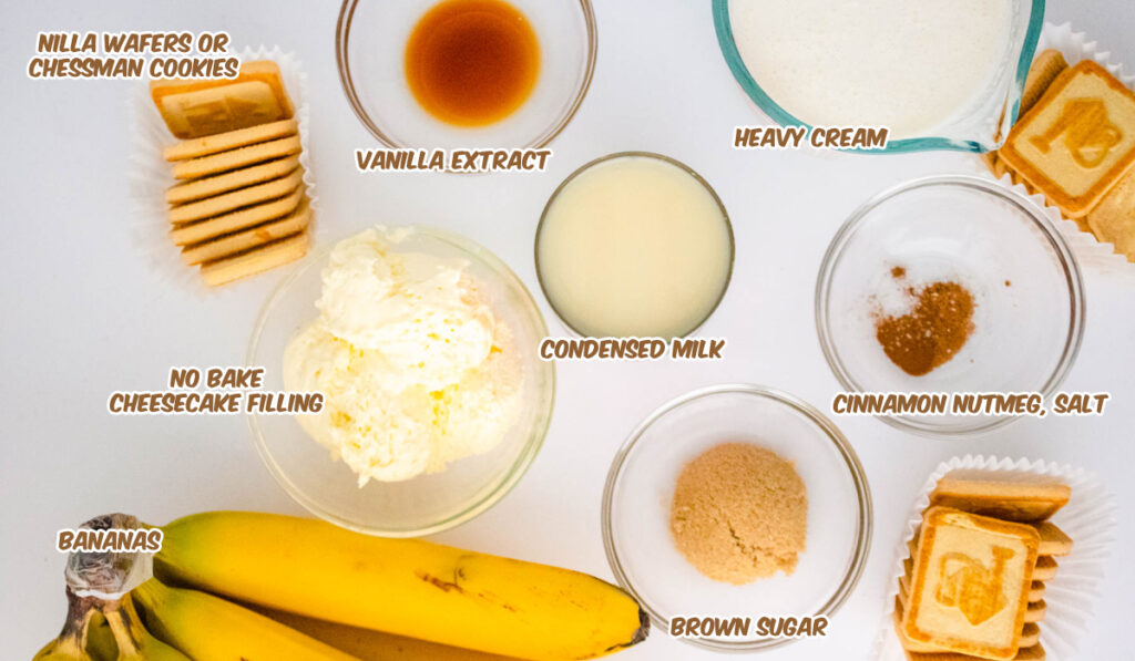 ingredients of banana ice cream with cheesecake