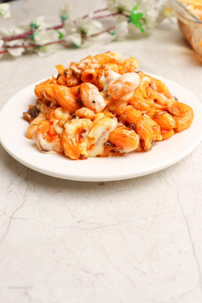 creamy baked macaroni with layers of cheesy, meaty goodness