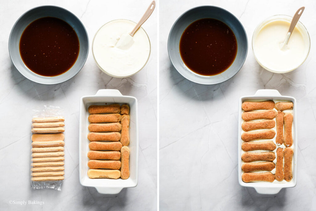 Ladyfingers and white filling arranged in layers