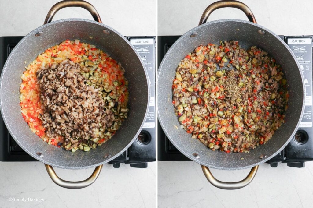Eggplant added with other ingredients