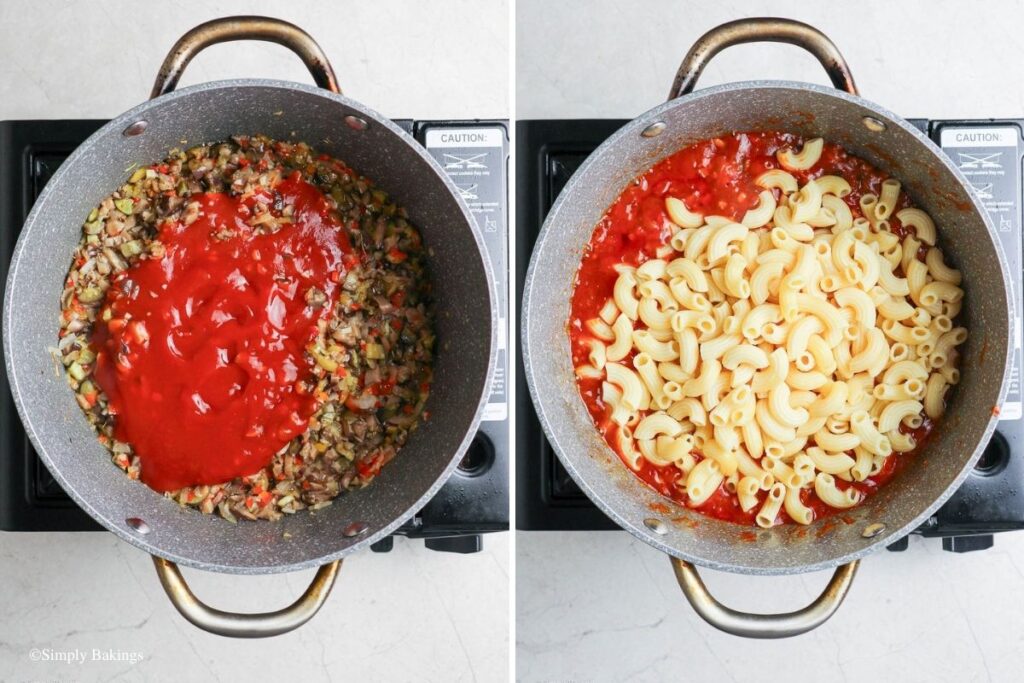 Sauce and macaroni mixed together