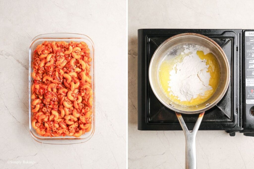 Baked macaroni from the pot to container