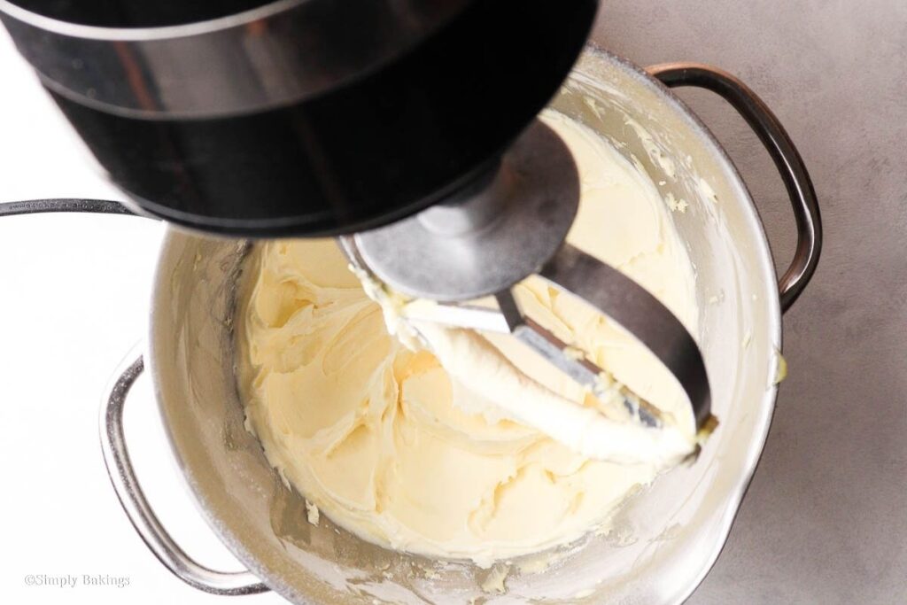 Stand mixer filled with the wet ingredients