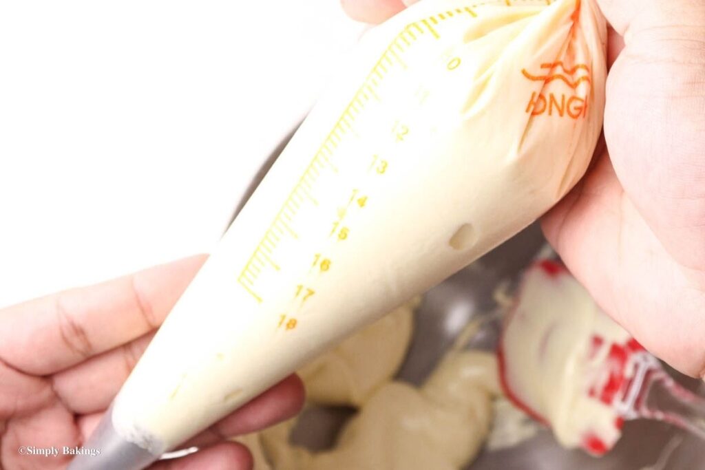 Cookie batter transferred into the piping bag
