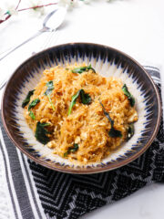 Glossy rice noodles filled with basil