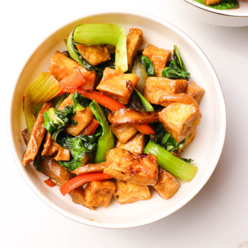 A bowl of hot Stir Fried Tofu in delicious Miso Sauce