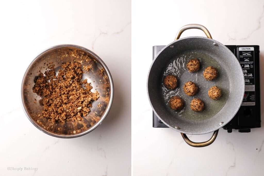 Mixture rolled into meatballs and cooked