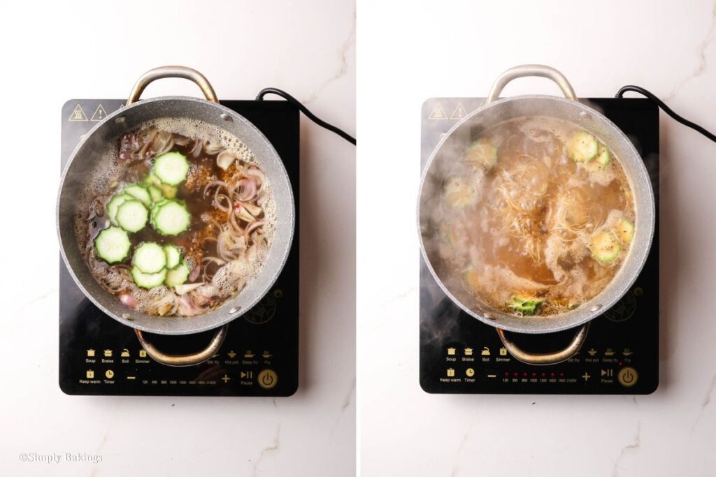 Vegan almondigas ingredients boiling in heat