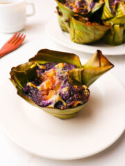 Delicious piece of Ube Bibingka on a plate