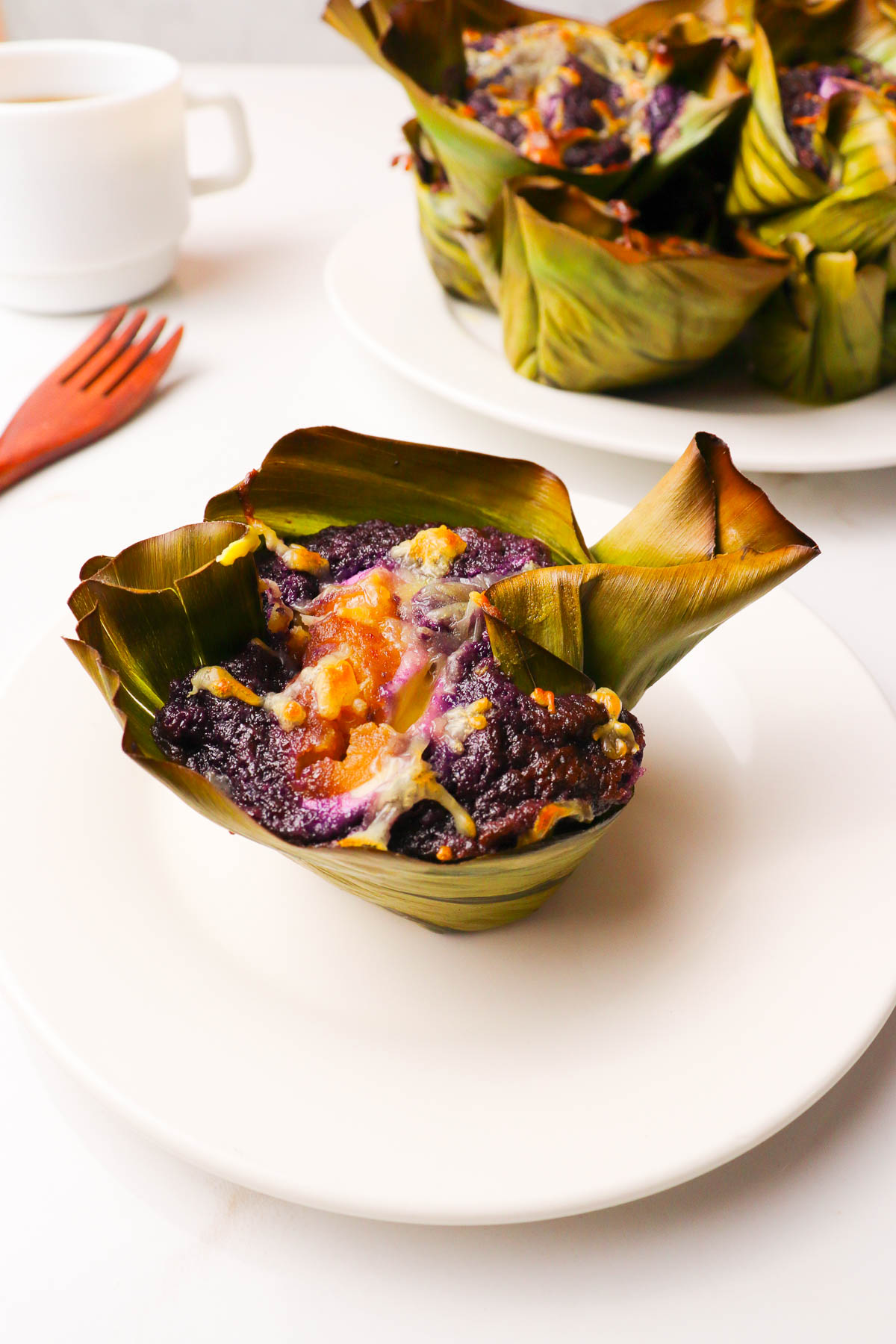 Delicious piece of Ube Bibingka on a plate
