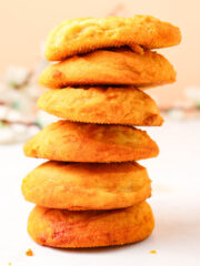Stack of Gochujang Caramel Cookies on a white table