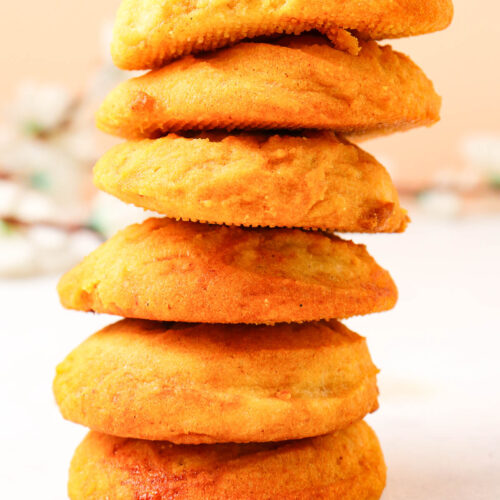 Stack of Gochujang Caramel Cookies on a white table