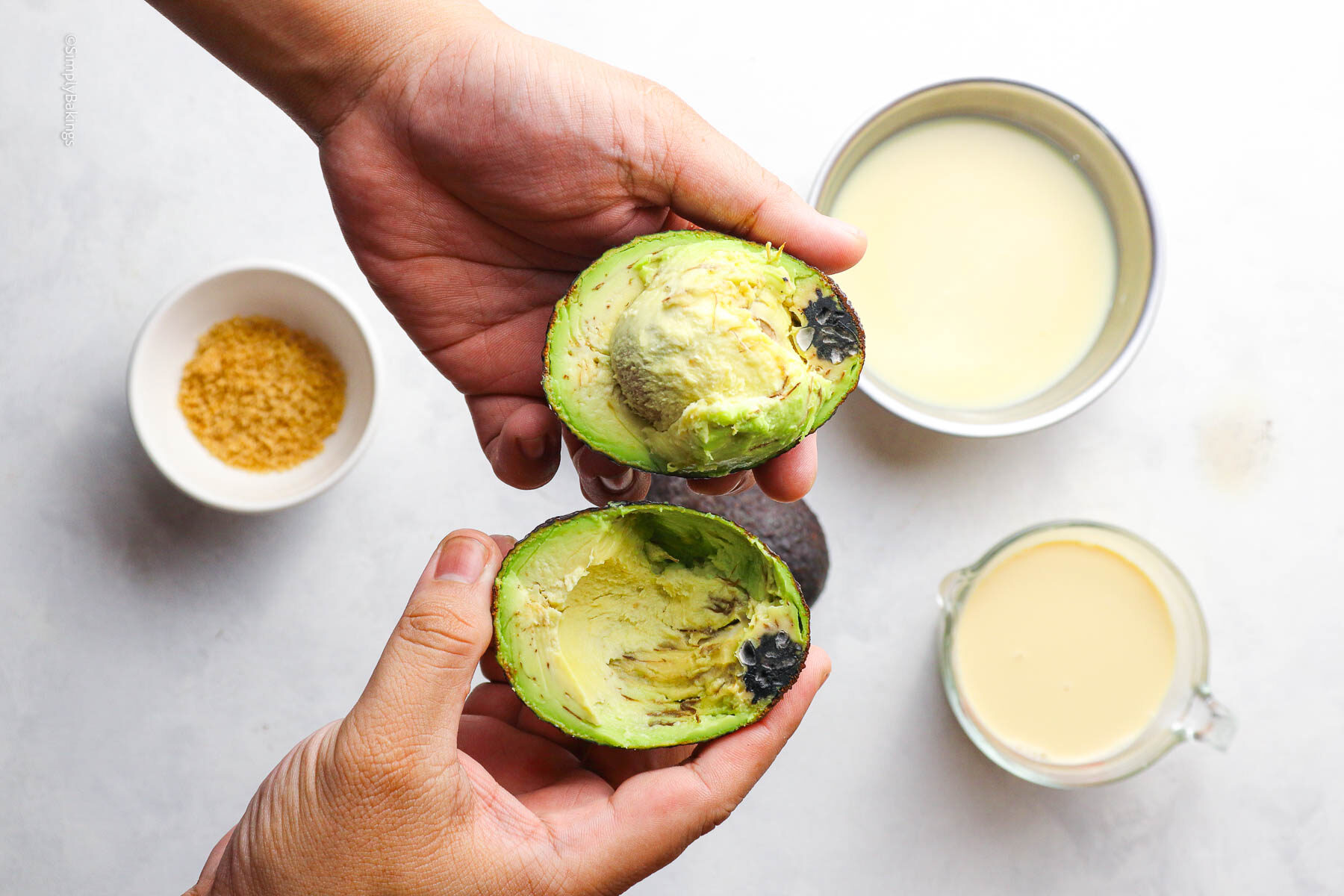 avocado in half with other ingredients