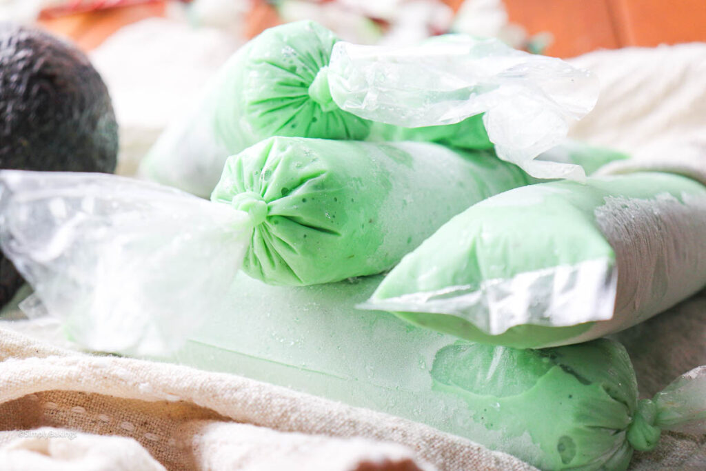 avocado ice candy in  plastic tubes