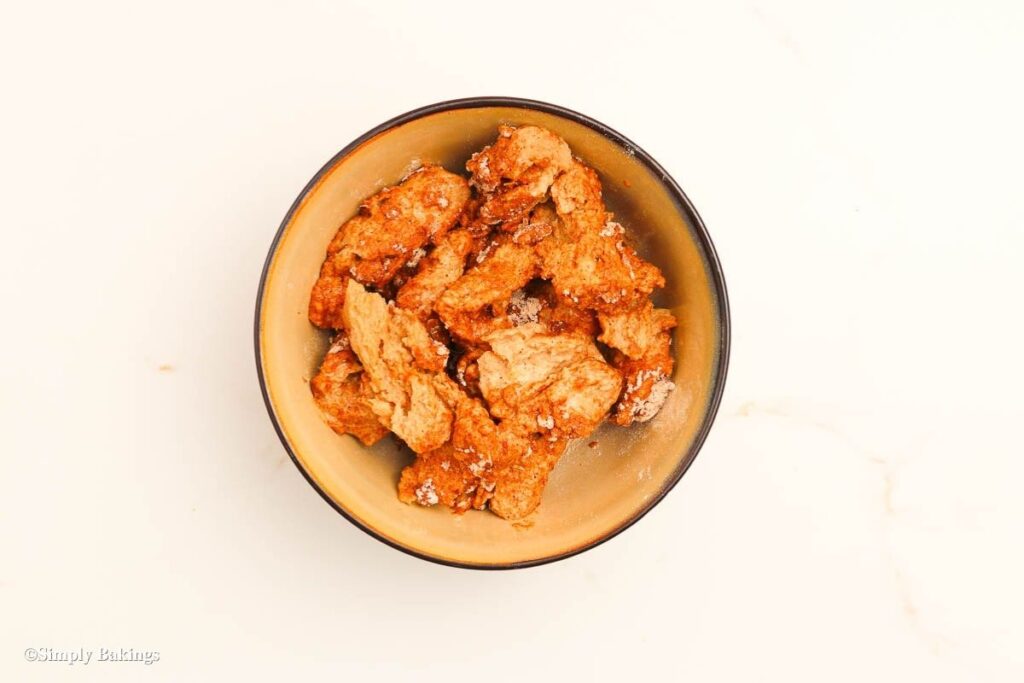 Seitan cutlet coated in batter and seasoning