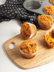 Sweet Potato Oatmeal Muffins on a wooden board