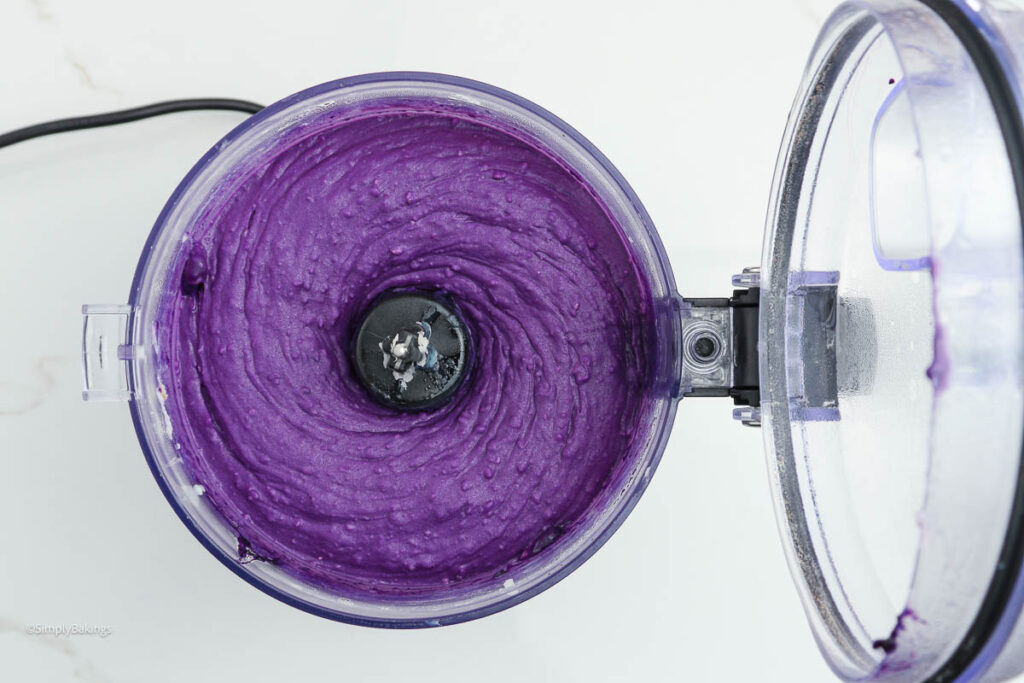 Taro and other ingredients in a blender