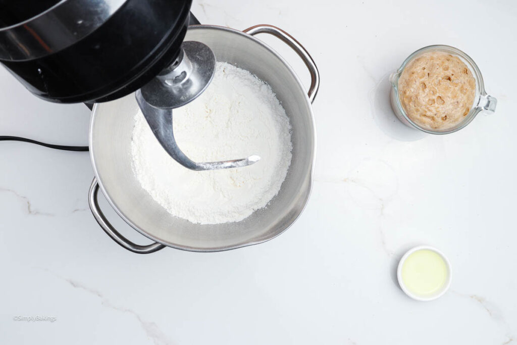 Cake flour and baking powder in mixer