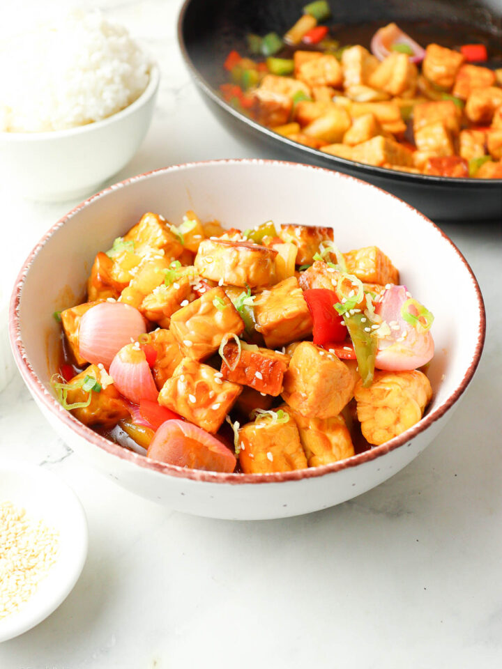 Sweet and Sour Tempeh in a bowl