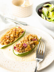 A fork next to the Vegan Stuffed Zucchini
